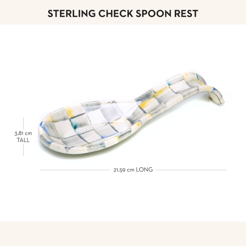 MACKENZIE-CHILDS Enamel Spoon Rest, Kitchen Utensil Rest and Spoon Holder, Kitchen Decor, Gray-and-White Sterling Check