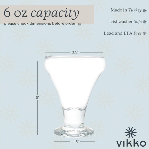 Vikko Cocktail Glasses Set of 12, Crystal Clear 6 Ounce Stemless Martini Glasses, Elegant Glasses for Martini, Vodka, ..