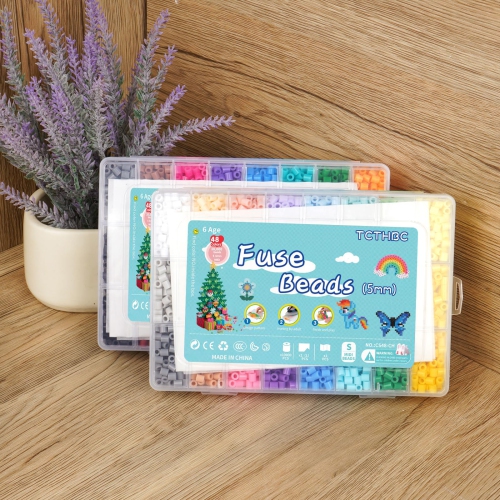 Tcthbc FuseBeads Kit 10,000pcs Melty Beads in 48 Colors, 5mm Compatible Perler Beads and Hama Beads 2 Boxes