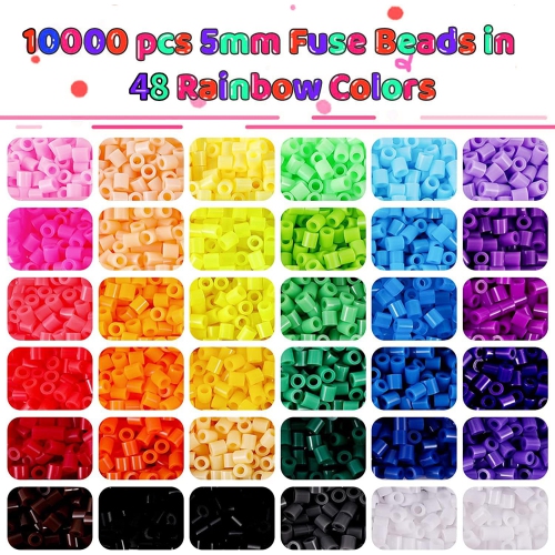 Tcthbc FuseBeads Kit 10,000pcs Melty Beads in 48 Colors, 5mm Compatible Perler Beads and Hama Beads 2 Boxes