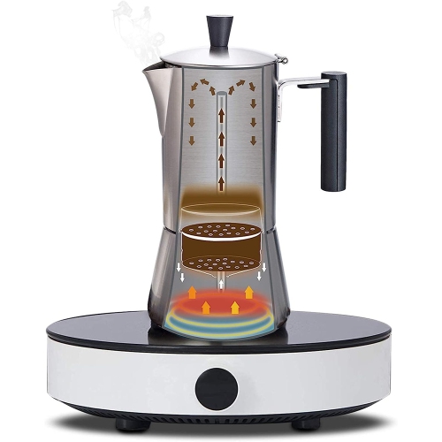 Easyworkz Pedro Stovetop Espresso Maker 4-6Cup 300ml Stainless Steel Italian Coffee Machine Maker Induction Moka Pot