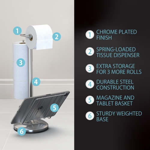 Better Living Products Toilet Caddy Tissue Dispenser with Magazine Rack, Chrome