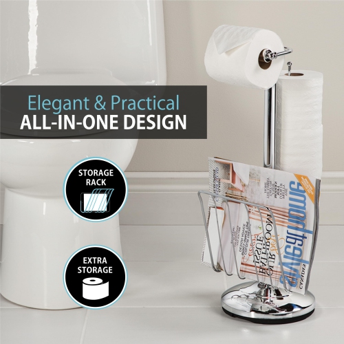 Better Living Products Toilet Caddy Tissue Dispenser with Magazine Rack, Chrome