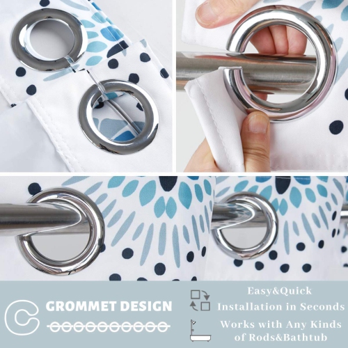 Ecoehoe Extra Long 71x79 White Boho No Hooks Shower Curtain with Replacement Polyester Snap Liner–100% Waterproof