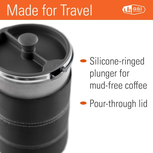GSI Outdoors, 30 Fl Oz JavaPress, French Press Coffee Maker for Camping and Travel, Graphite