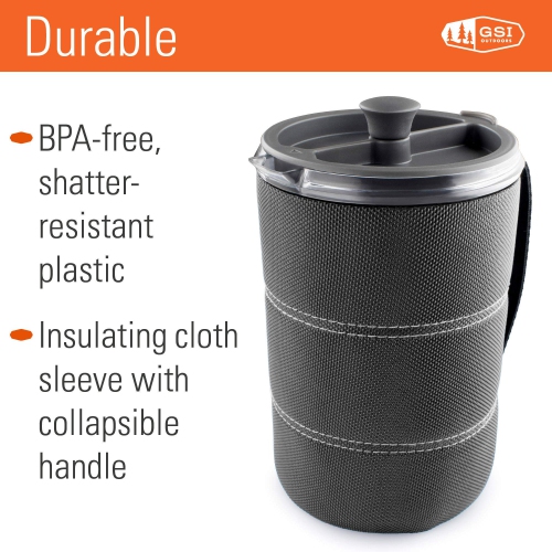 GSI Outdoors, 30 Fl Oz JavaPress, French Press Coffee Maker for Camping and Travel, Graphite