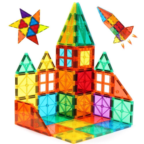 FNJO Magnetic Tiles, Magnet Building Set,60 PCS Building Blocks Set STEM Preschool Montessori Toy for Kids Boys Girls