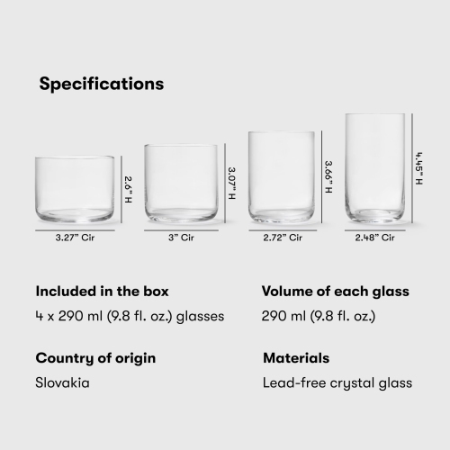 Verres gigognes Aarke, 4 x 290&nbsp;ml, verre cristal, lavables au lave-vaisselle