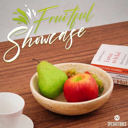 SPESHSTONES Travertine Marble Fruit Bowl - 8" / 20 cm Modern Kitchen Table Handmade Fruits Holder