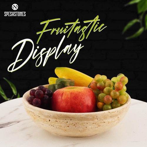 SPESHSTONES Travertine Marble Fruit Bowl - 8" / 20 cm Modern Kitchen Table Handmade Fruits Holder