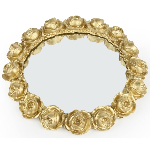 Vixdonos – Plateau décoratif rond pour salle de bain avec plateau miroir et résine rose dorée pour les parfums, les bijoux et le maquillage