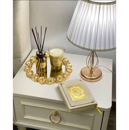 Vixdonos – Plateau décoratif rond pour salle de bain avec plateau miroir et résine rose dorée pour les parfums, les bijoux et le maquillage