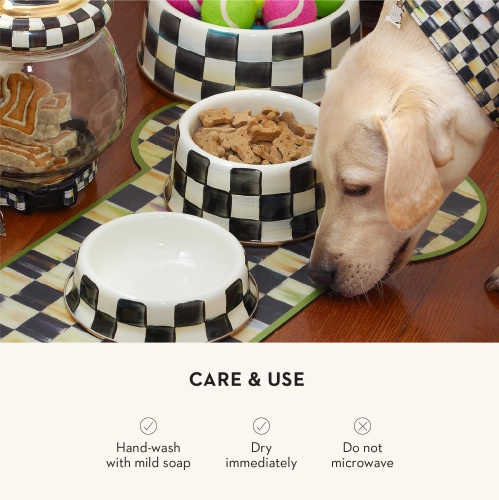 MACKENZIE-CHILDS Pet Bowl, Cute Cat and Dog Bowl for Food and Water, Black-and-White Courtly Check, Medium