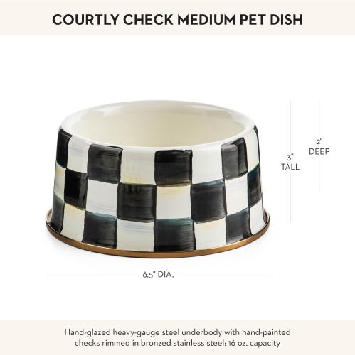 MACKENZIE-CHILDS Pet Bowl, Cute Cat and Dog Bowl for Food and Water, Black-and-White Courtly Check, Medium