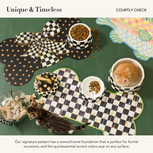 MACKENZIE-CHILDS Pet Bowl, Cute Cat and Dog Bowl for Food and Water, Black-and-White Courtly Check, Medium