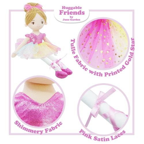 June Garden 16" Ballerina Princess Polina - Stuffed Plush Soft Doll - Pink Outfit - Gift for Toddler Girls