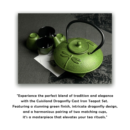 Ensemble de théière en fonte avec 4&nbsp;tasses en forme de libellule 37&nbsp;oz de Cuisiland - Rouge