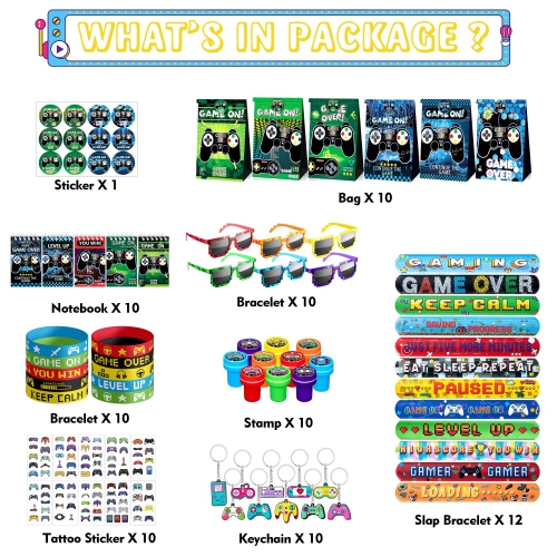 DMIGHT Video Game Party Favors Birthday Supplies for Kids Bags Game On Stuffer Gifts Boys Gamer Party Decorations