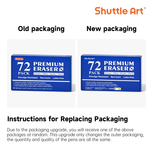 Shuttle Art 72 Pack Premium Erasers Bulk, White Classroom Set for Kids Teachers as School and Office Supplies