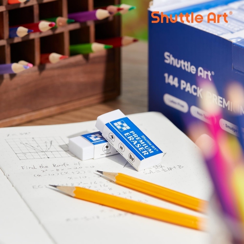 Shuttle Art 72 Pack Premium Erasers Bulk, White Classroom Set for Kids Teachers as School and Office Supplies