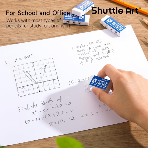 Shuttle Art 72 Pack Premium Erasers Bulk, White Classroom Set for Kids Teachers as School and Office Supplies