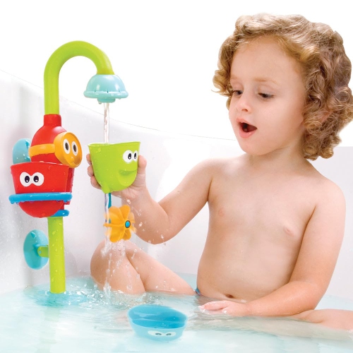Yookidoo Toddler Bath Toy - Flow N Fill Spout - Three Stackable Play Cups and Water Spray Spout for Kids Bathtime Fun