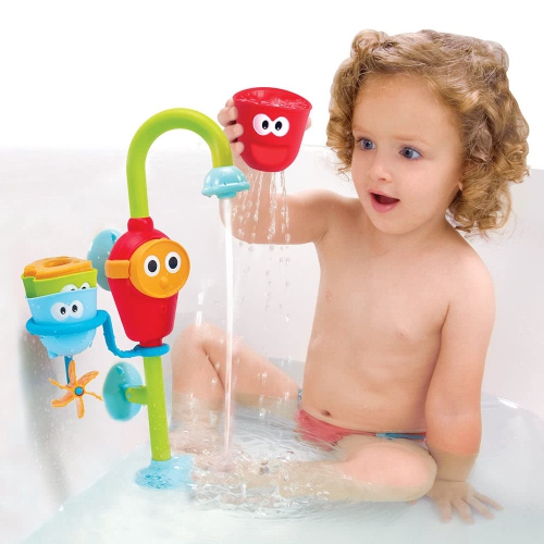 Yookidoo Toddler Bath Toy - Flow N Fill Spout - Three Stackable Play Cups and Water Spray Spout for Kids Bathtime Fun