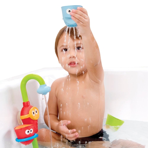 Yookidoo Toddler Bath Toy - Flow N Fill Spout - Three Stackable Play Cups and Water Spray Spout for Kids Bathtime Fun
