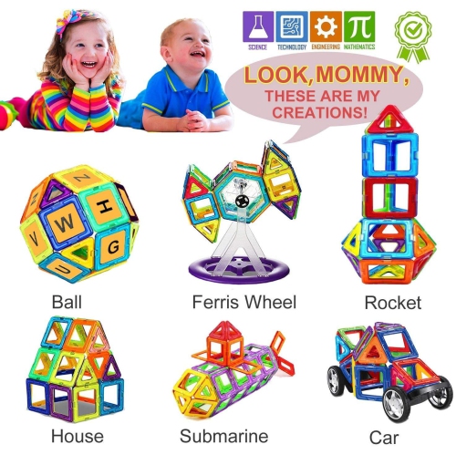 Magnetic Blocks,110 PCS Magnetic Tiles for Boys and Girls, Magnetic Building Blocks Set Educational Toys for Kids