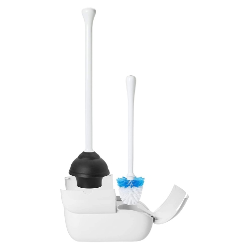 OXO Good Grips Hideaway Toilet Brush and Plunger Combination Set, White