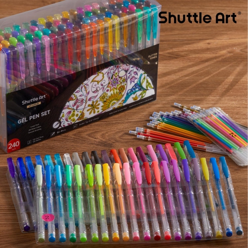 Shuttle Art – Ensemble de 240 stylos à gel scintillant, ensemble de stylos à gel scintillant 120 couleurs avec 120 recharges pour livres à colorier
