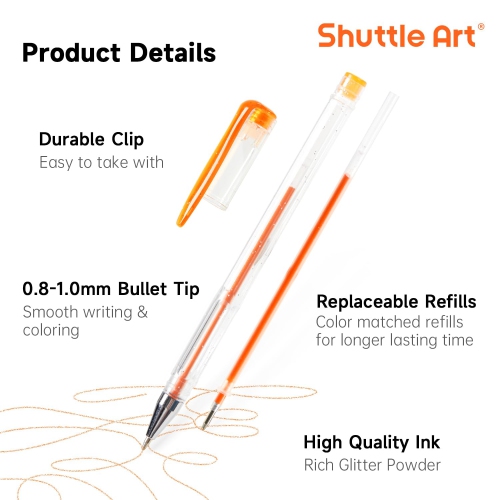 Shuttle Art – Ensemble de 240 stylos à gel scintillant, ensemble de stylos à gel scintillant 120 couleurs avec 120 recharges pour livres à colorier