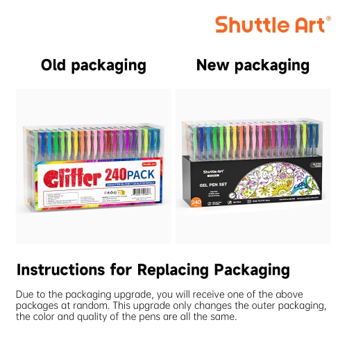 Shuttle Art – Ensemble de 240 stylos à gel scintillant, ensemble de stylos à gel scintillant 120 couleurs avec 120 recharges pour livres à colorier