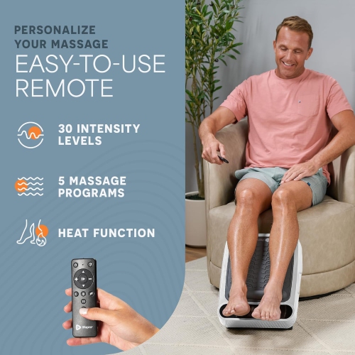 LifePro Foot Massager for Neuropathy – Heated Foot & Calf Massager for Pain Relief, Blood Circulation & Relaxation – 5 Programs, 30 Intensity Levels,