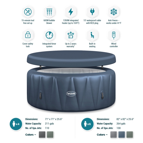 Atlantic | Uptp 6-Person Inflatable Hot Tub | Round | Integrated Heater | Navy