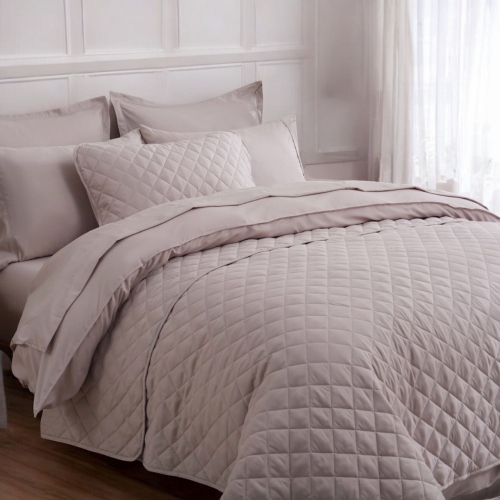 Couvre-lit piqué Ocean Fine pour grand lit; 300 fils au pouce carré, doux, respirable et écologique, beige