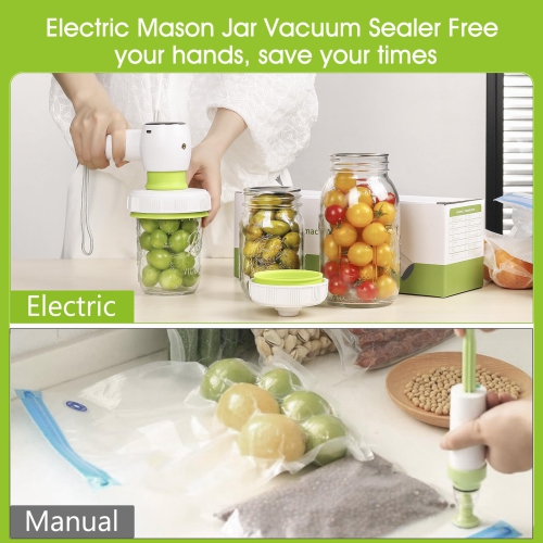 Electric Mason Jar Vacuum Sealer, 6 in 1 Vacuum Sealer Kit for Jars Compatible with Vacuum Bag Vacuum Seal Containers for Food Storage