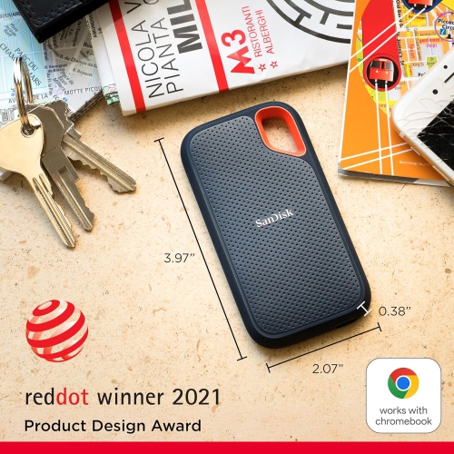 Open Box - Sandisk 1TB Extreme Portable SSD - Up to 1050MB/s, USB-C, USB 3.2 Gen 2, IP65 Water and Dust Resistance, Updated Firmware - External Solid