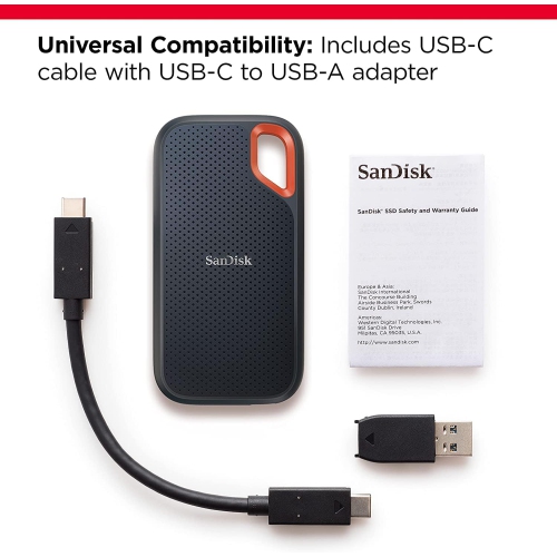 Open Box - Sandisk 1TB Extreme Portable SSD - Up to 1050MB/s, USB-C, USB 3.2 Gen 2, IP65 Water and Dust Resistance, Updated Firmware - External Solid