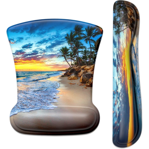 Mouse Pad Wrist Support Keyboard Wrist Rest Pad Ergonomic Mousepad, Non-Slip Memory Foam Pain Relief for PC Laptop Gaming Office, Beach