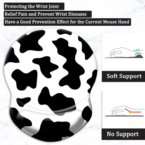 Mouse Pad with Support, Comfortable Durable Computer Mouse Pad Wrist Rest with Non-Slip PU Base for Home Office Working Studying,Cow Style