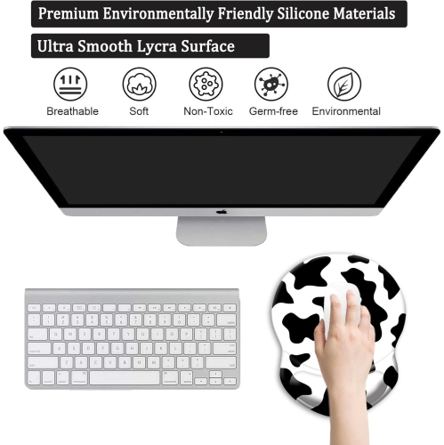 Mouse Pad with Support, Comfortable Durable Computer Mouse Pad Wrist Rest with Non-Slip PU Base for Home Office Working Studying,Cow Style