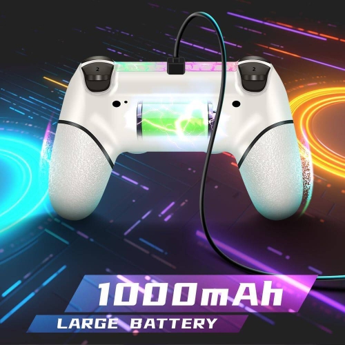 Wireless Controller for PS4, Custom Design with RGB Light,1000mAh Battery and 3.5mm Audio Jack, Compatible with PS4/Slim/Pro and Windows PC,White
