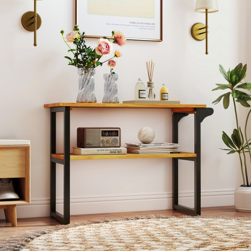 Gymax 2-Tier Bathroom Shelf w/Towel Rack Solid Teak Wood Freestanding Storage Shelves