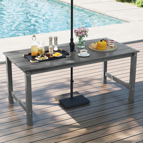 Gymax HDPE Outdoor Dining Table for 6 Person 67'' Patio Table w/ Wood-Like Tabletop