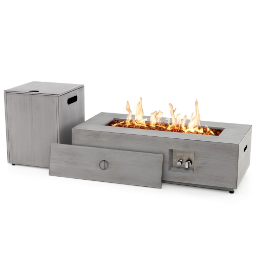 GYMAX  42" Outdoor Rectangular Fire Table 50, 000 Btu Propane Gas Fire Pit Table W/ Lid