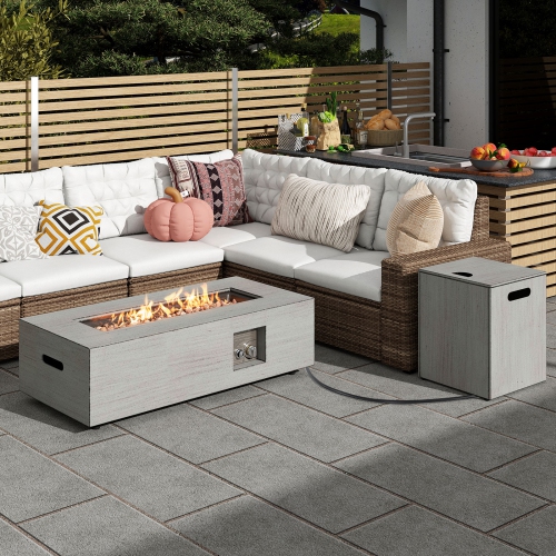 Gymax 42'' Outdoor Rectangular Fire Table 50,000 BTU Propane Gas Fire Pit Table w/ Lid