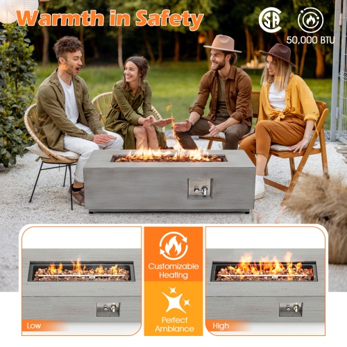 Gymax 42'' Outdoor Rectangular Fire Table 50,000 BTU Propane Gas Fire Pit Table w/ Lid