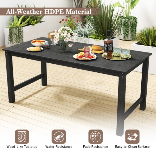 Gymax HDPE Outdoor Dining Table for 6 Person 67'' Patio Table w/ Wood-Like Tabletop