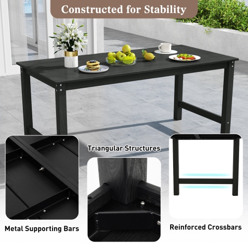 Gymax HDPE Outdoor Dining Table for 6 Person 67'' Patio Table w/ Wood-Like Tabletop